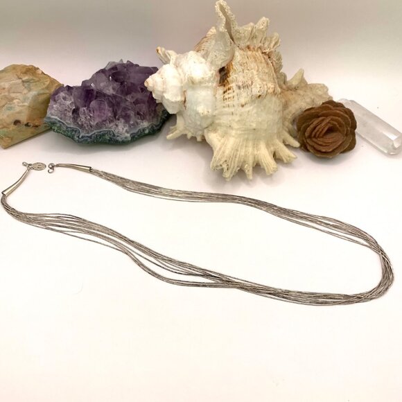 Liquid Silver Necklace 10 Strands 24" long Vintage MEXICO Sterling Silver J855 - Picture 5 of 8